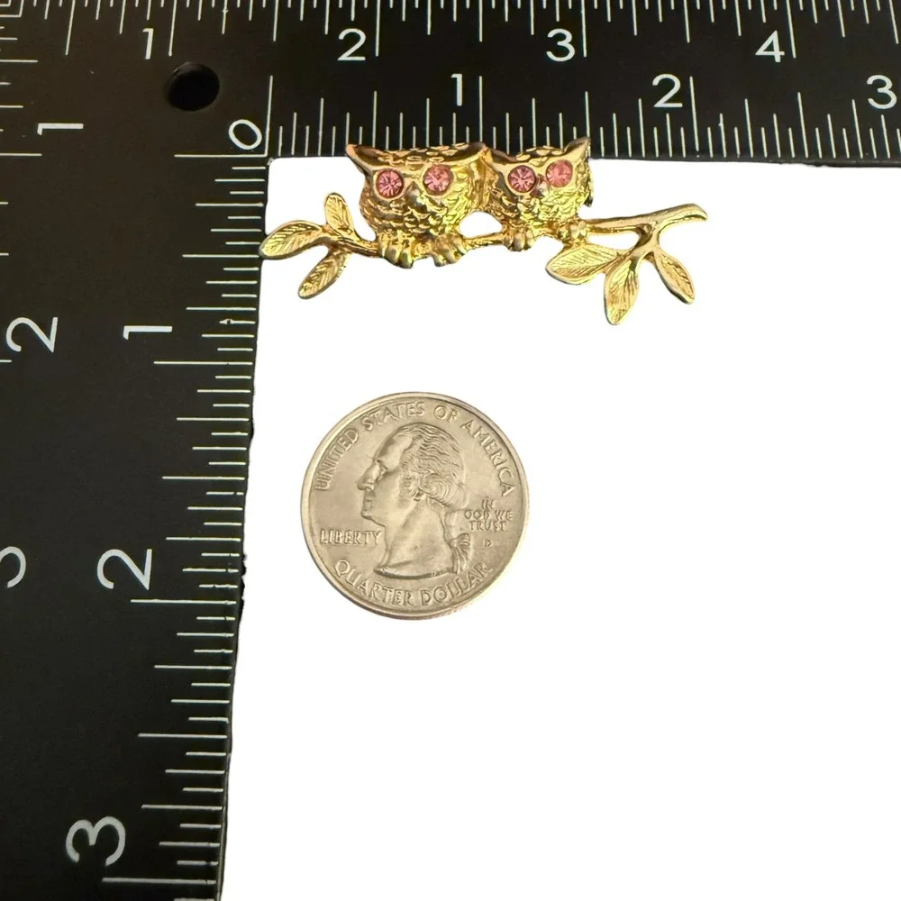 Vintage Twin Owls on Branch Brooch Unsigned Owl Pin Cottagecore 1960s‎